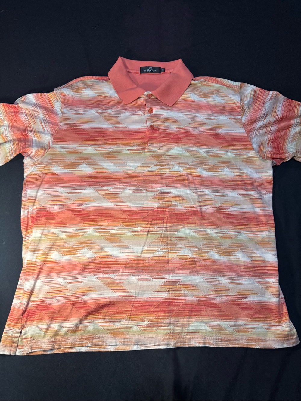 Bugatchi Uomo Polo Shirt Mens XXL Orange Abstract Mercerized Cotton Golf 2XL